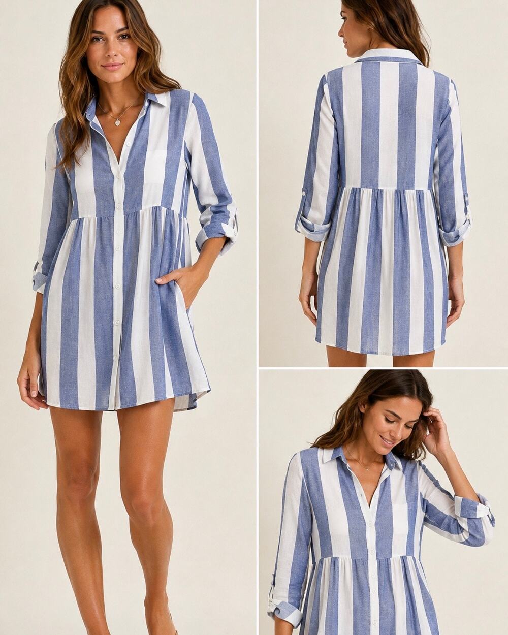 Tommy Bahama Women’s Blue White Striped Shirt Dress Size - M